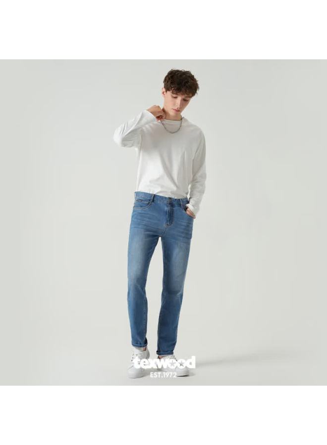 Texwood Apple Men's Denim Jeans Autumn Winter New Business Commuter Casual Straight Leg Pants Blue 35 - Image 3