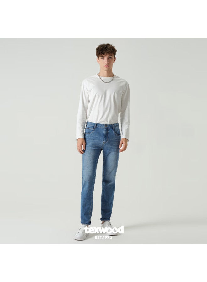 Texwood Apple Men's Denim Jeans Autumn Winter New Business Commuter Casual Straight Leg Pants Blue 35 - Image 2