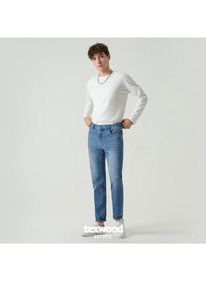 Texwood Apple Men's Denim Jeans Autumn Winter New Business Commuter Casual Straight Leg Pants Blue 35 - Image 4
