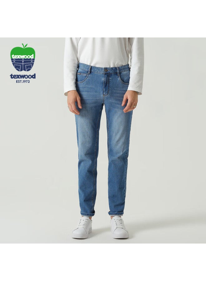 Texwood Apple Men's Denim Jeans Autumn Winter New Business Commuter Casual Straight Leg Pants Blue 35 - Image 1