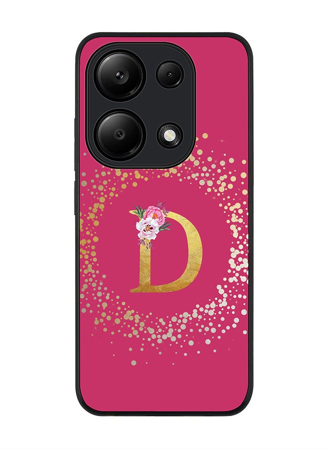 Stylizedd Rugged Case for Xiaomi Redmi Note 13 Pro 4G / Xiaomi Poco M6 Pro 4G - Custom Monogram Initial Letter Floral Alphabet- D(Deep Pink Rose) - Image 1