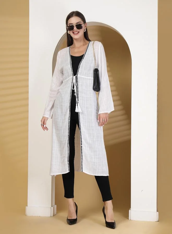 رو كولكشن Women Embroidered Longline Tie-Up Shrug