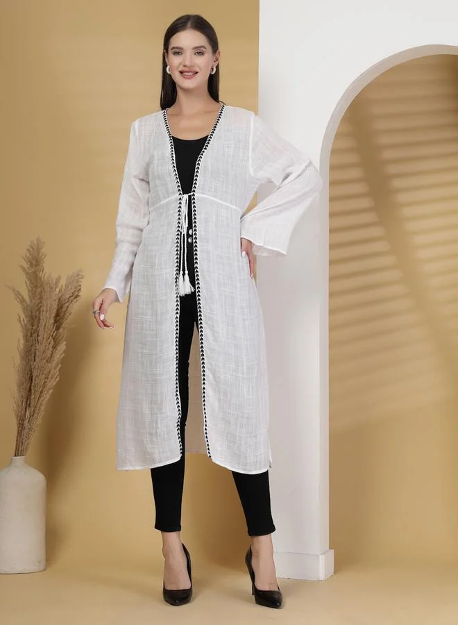 رو كولكشن Women Embroidered Longline Tie-Up Shrug