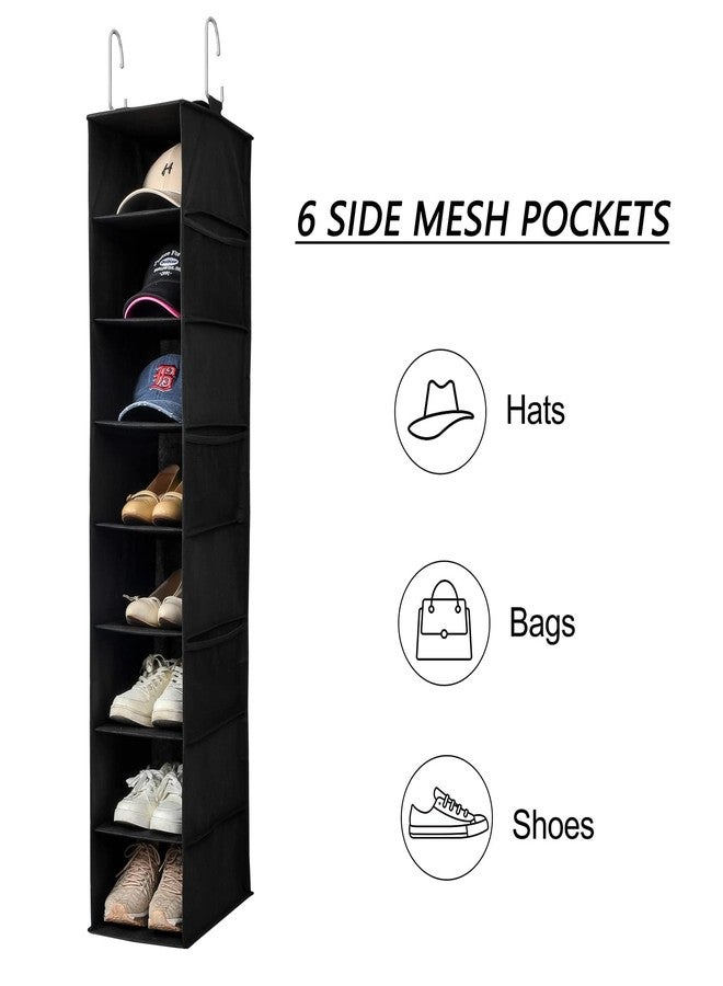 Berdeng Hanging Shoe Organizer for Closet with Side Mesh Pockets，Hat Racks for Baseball Caps，Shoe and Hat Holder & Storage，8-Shelf，Black，2 Pack - Image 5