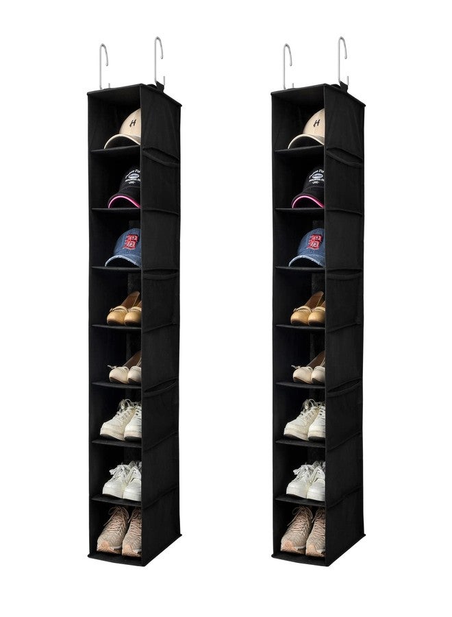 Berdeng Hanging Shoe Organizer for Closet with Side Mesh Pockets，Hat Racks for Baseball Caps，Shoe and Hat Holder & Storage，8-Shelf，Black，2 Pack - Image 1