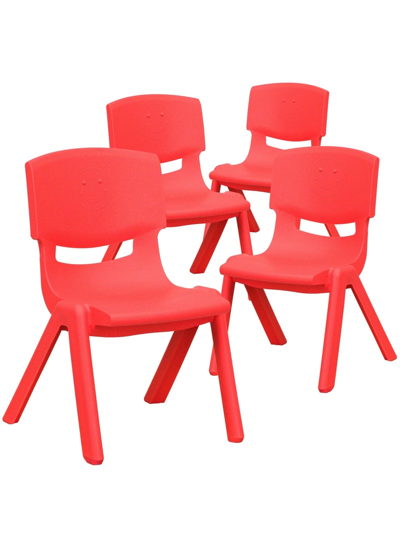 Funz 4 Pieces Funz Stackable Plastic Kids Learning Chairs, 40 X 32 X 51cm, The Perfect Chair for Playrooms, Schools, Daycares and Home, Red  - Image 1
