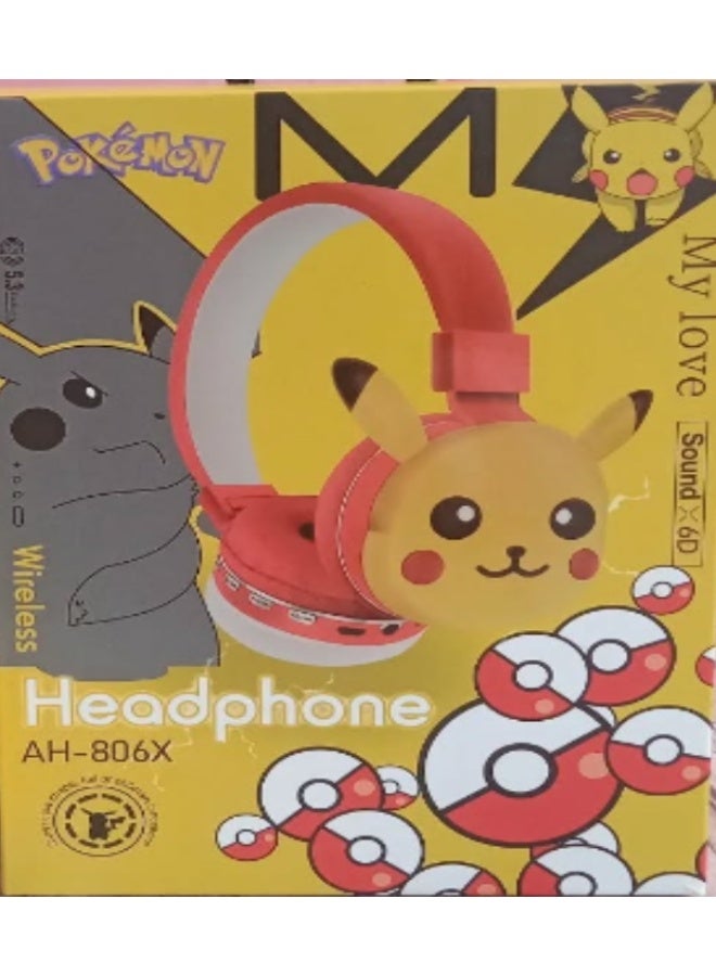 Pokemon Wireless Bluetooth Headphones for Kids with Sound X6D Foldable Headphones for Children Noise Reduction; Suitable for Children's Stereo Headphones, Mobile Phones, Tablets, Red with Yellow - Image 2