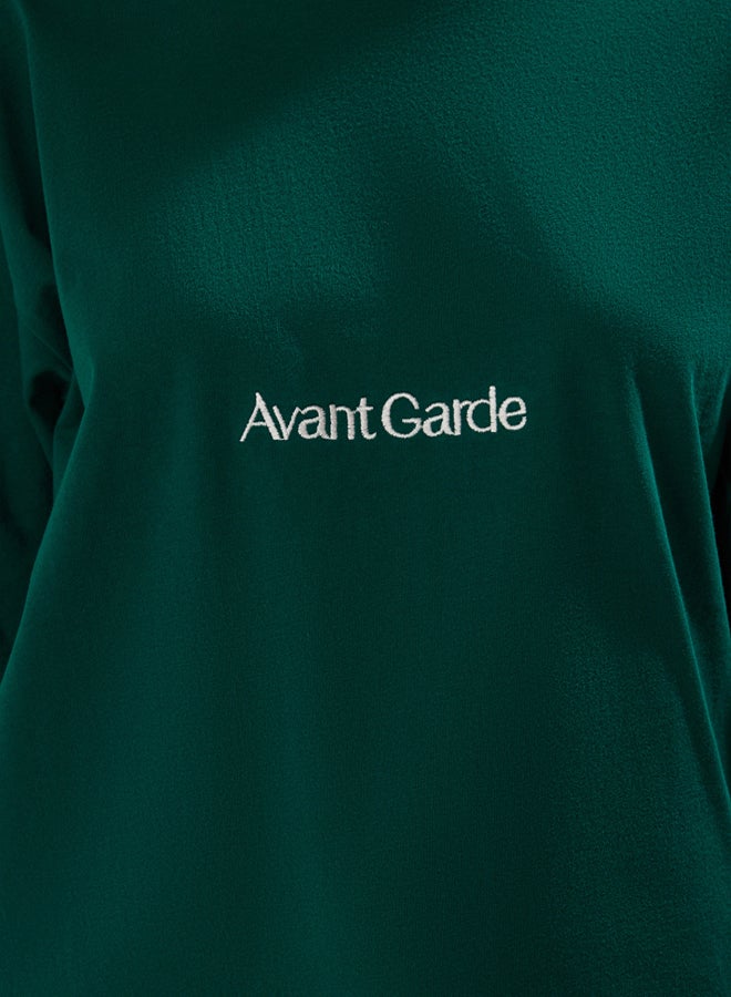 trendyol Emerald Green Slogan Embroidered Relaxed/Wide Comfort Cut Crew Neck T-Shirt  - Image 3