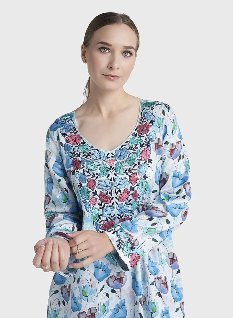 Kashkha Blue Colour Stone Work Cotton Satin Floral Printed Jalabiya (VG3285)