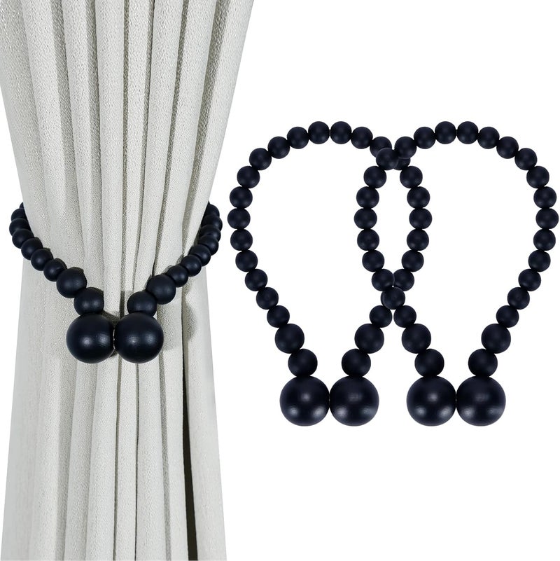 KLOGTSIND Magnetic Curtain Tiebacks, Curtain Tie Backs for Curtains 2 Pack, Wood Bead Curtain Tiebacks, Curtain Holders for Boho Bedroom Decor, Baby Nursery Decor, Farmhouse Decor - Image 1