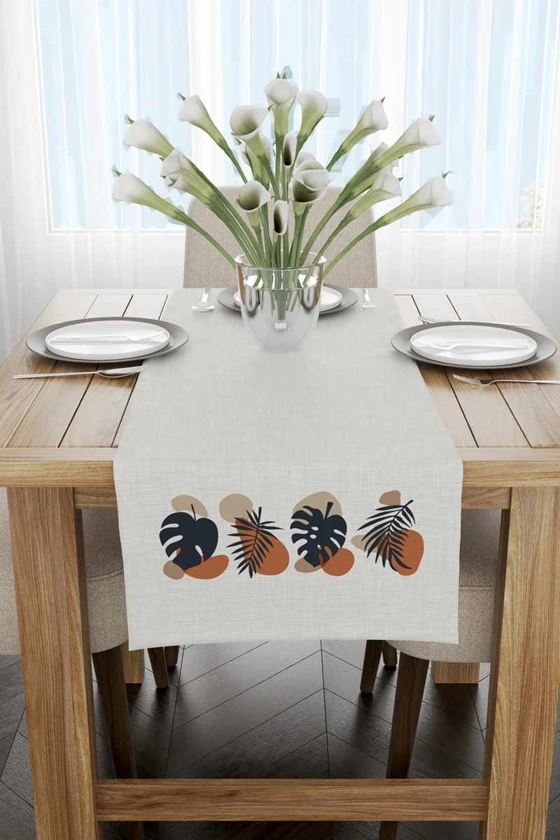 Cango Home Navy Blue Orange Modern Style Leaf Patterned Digital Printed Runner 4KMBS116-RN