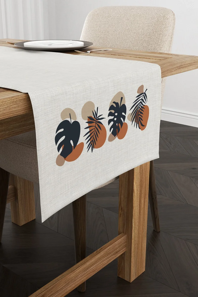 Cango Home Navy Blue Orange Modern Style Leaf Patterned Digital Printed Runner 4KMBS116-RN