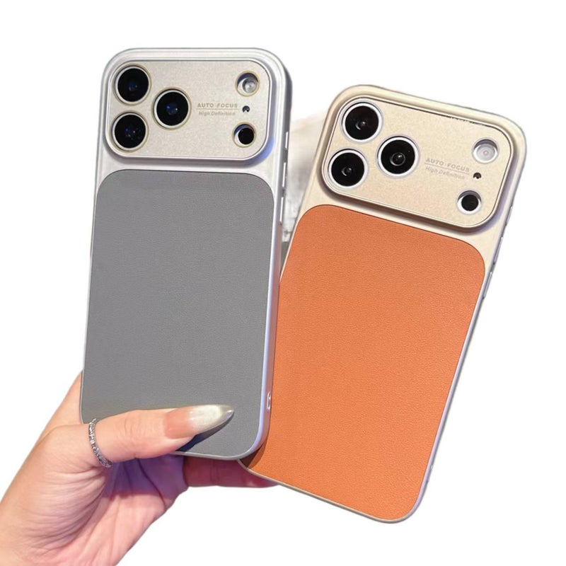 غطاء واقي بAcrylic لـ iPhone 14 / 14 Plus / 14 Pro / 14 Pro Max مع حماية من السقوط ونافذة كبيرة مع مقاوم للصدمات مع ملمس جلدي مع حماية العدسة باللون Desert Gold من الأكريليك باللو. - Image 3