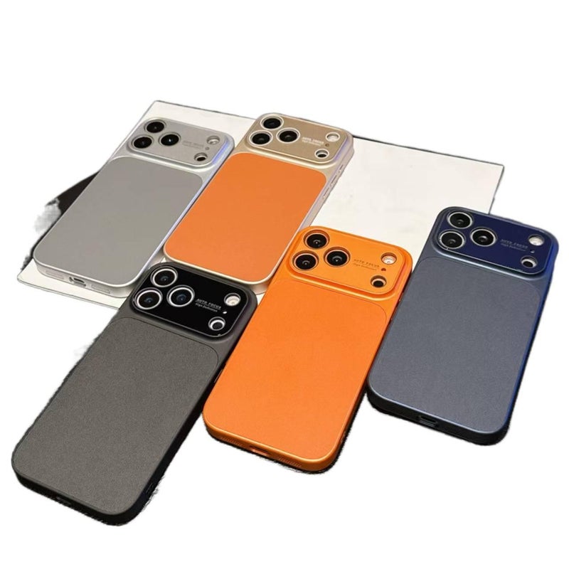 غطاء واقي بAcrylic لـ iPhone 14 / 14 Plus / 14 Pro / 14 Pro Max مع حماية من السقوط ونافذة كبيرة مع مقاوم للصدمات مع ملمس جلدي مع حماية العدسة باللون Desert Gold من الأكريليك باللو. - Image 4