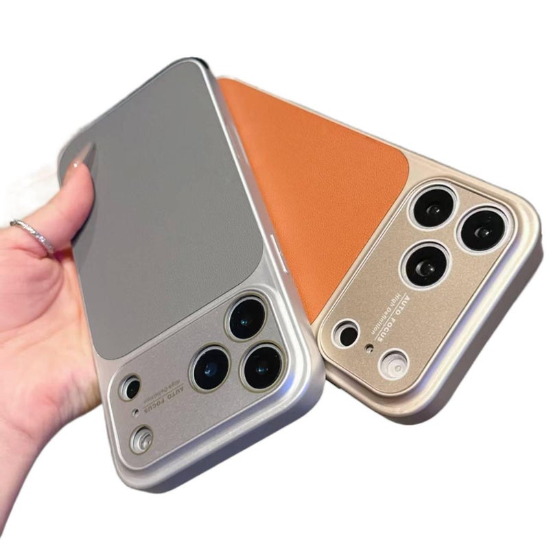 غطاء واقي بAcrylic لـ iPhone 14 / 14 Plus / 14 Pro / 14 Pro Max مع حماية من السقوط ونافذة كبيرة مع مقاوم للصدمات مع ملمس جلدي مع حماية العدسة باللون Desert Gold من الأكريليك باللو. - Image 5