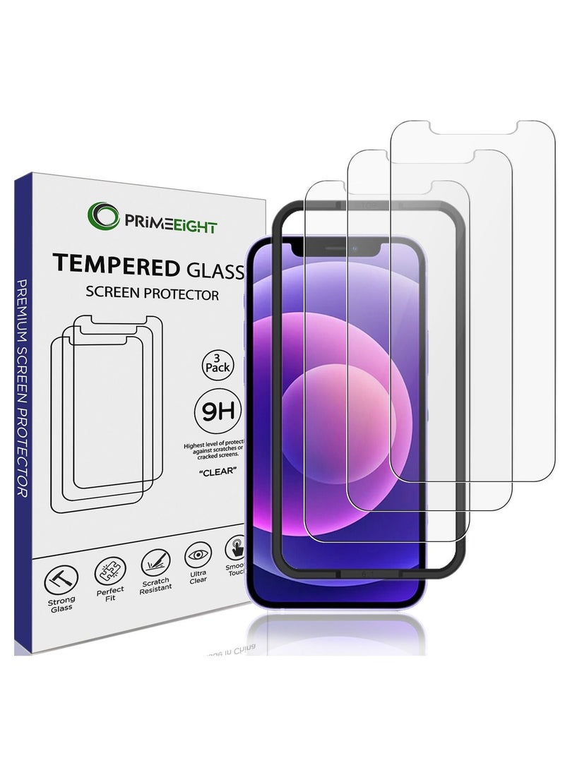 PRIMEEIGHT [3 PACK] iPhone 12/12 Pro Screen Protector 6.1 Inch Display Ultra Thin 9H Hardness Tempered Glass iPhone 12/12 pro Easy to Install HD Clear Screen Protector - Image 1
