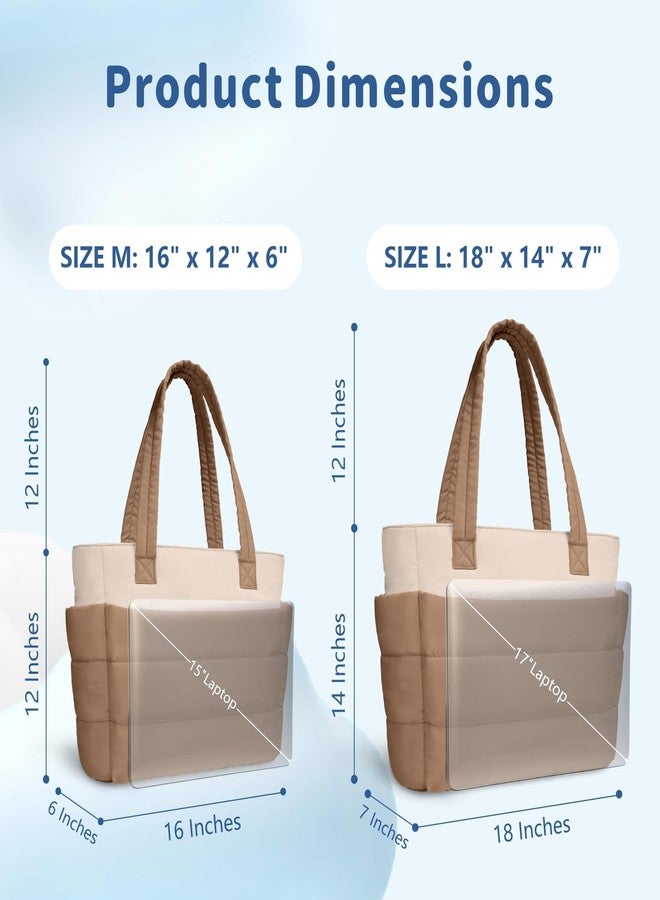 TOPDesign Puffer Tote Bag for Women, Lightweight Puffy Handbag with Compartments & Cosmetic Bag, Quilted Shoulder Bags for Work, Travel, Gym, Gifting (M Khaki/Beige) - Image 5