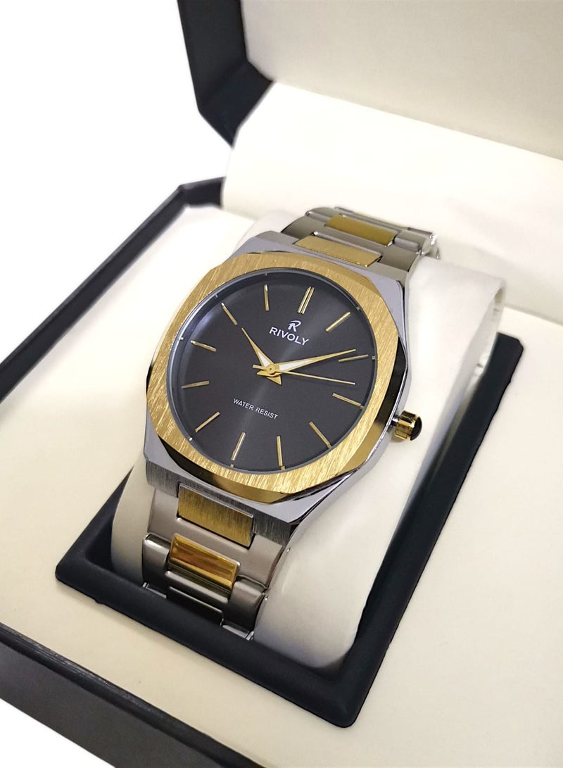 ريفولي ساعة يد للرجال من الستانلس ستيل بعرض انالوج وحركة كوارتز ، سهلة القراءة بتصميم عصري مقاوم للماء، ساعة يد كلاسيكية فاخرة بواجهة كبيرة - Image 1