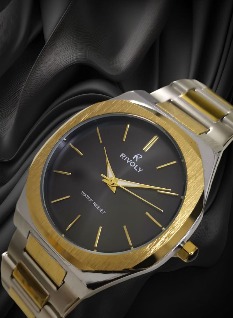 ريفولي ساعة يد للرجال من الستانلس ستيل بعرض انالوج وحركة كوارتز ، سهلة القراءة بتصميم عصري مقاوم للماء، ساعة يد كلاسيكية فاخرة بواجهة كبيرة - Image 4