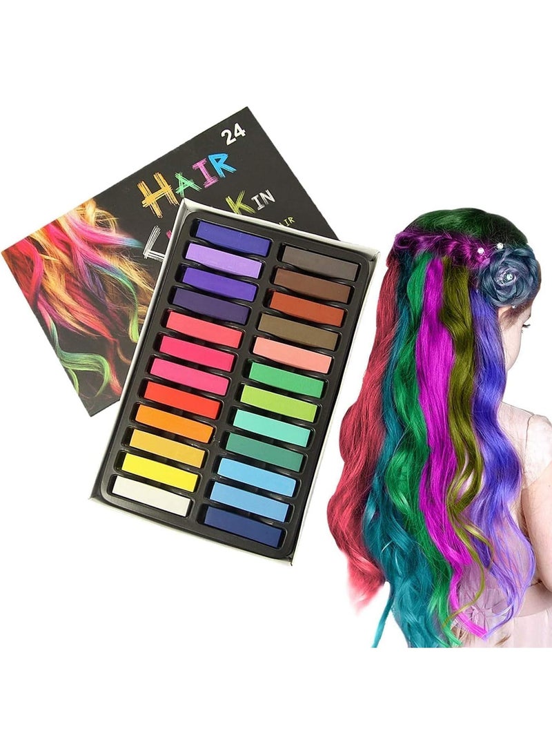 24 Colors Hair Chalk Pens Set, Temporary Hair Dye Kit for Kids & Adults, Non-Toxic Washable Hair Coloring Chalks for Party, Cosplay, Birthday, Halloween, DIY Hair Decoration - Image 1