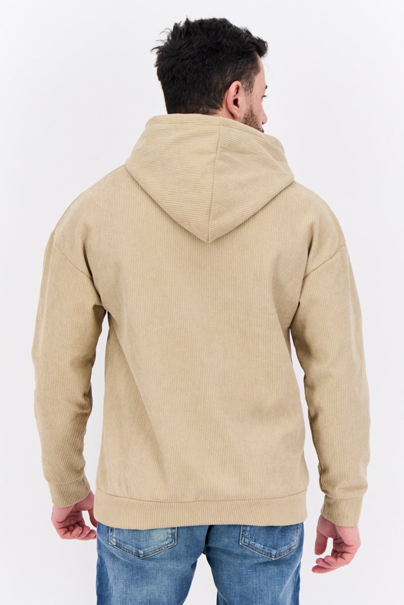 MEMBERS ONLY Men Hooded Textured Long Sleeves Sweatshirt, Taupe - Image 3