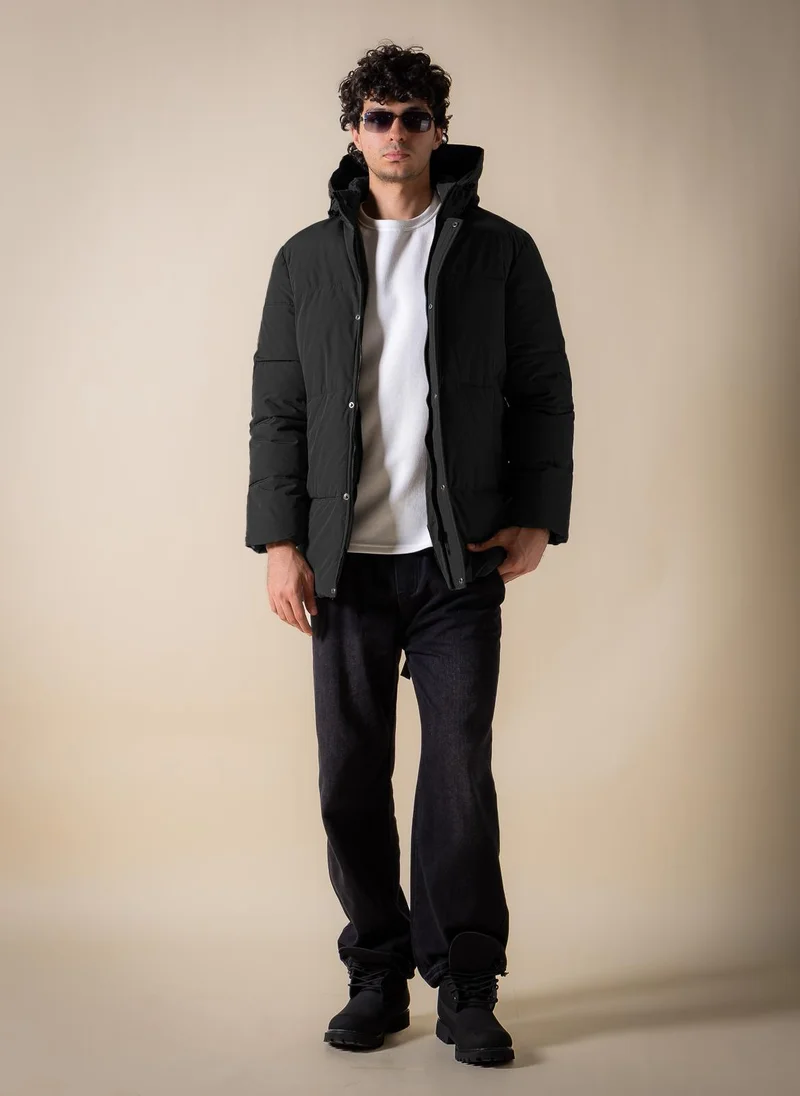 Shapes Black WATER-REPELLENT HOODED PUFFER JACKET for Men | Best Price UAE