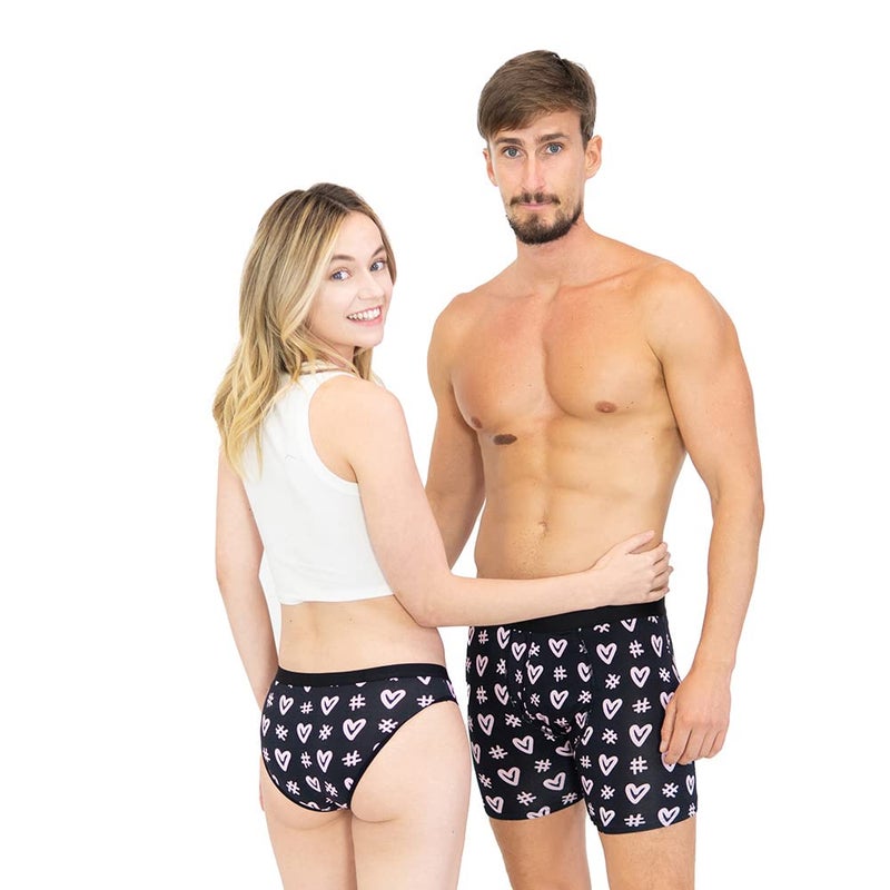 Warriors & Scholars W&S Matching Underwear for Couples - Couples Matching Undies, Pink Hearts, Boxer Briefs, 2X-Large - Image 1