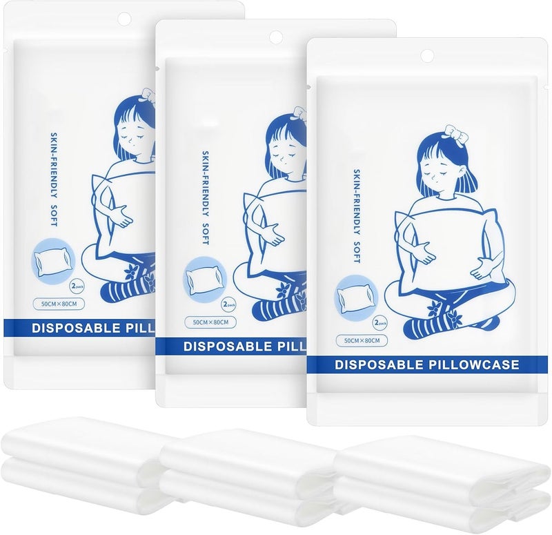 KASTWAVE 6 Pcs Disposable Pillowcases, 32 x 20 Inch Travel Single Use Pillow Case Non Woven Pillow Covers Individually Wrapped Portable Pillow Sheets for Business Trips Hotels Bedding Supplies - Image 1