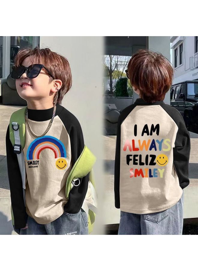 Children's Base Shirt De Velvet Warm Spring And Autumn New Mid-big Children's Half-high Collar T-shirt Baby Contrast Color Base Shirt