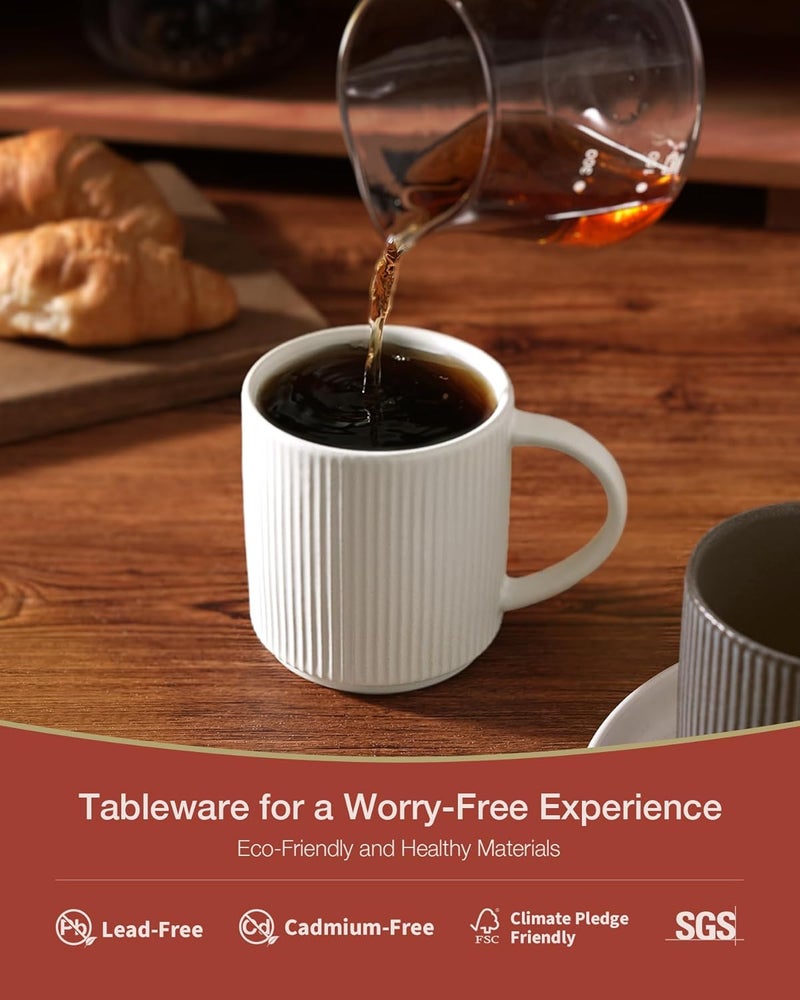 famiware 4 Pieces Ceramic Coffee Cup Set, 12 oz Mugs for Coffee, Tea, Cocoa, Milk - Matte White - Image 2