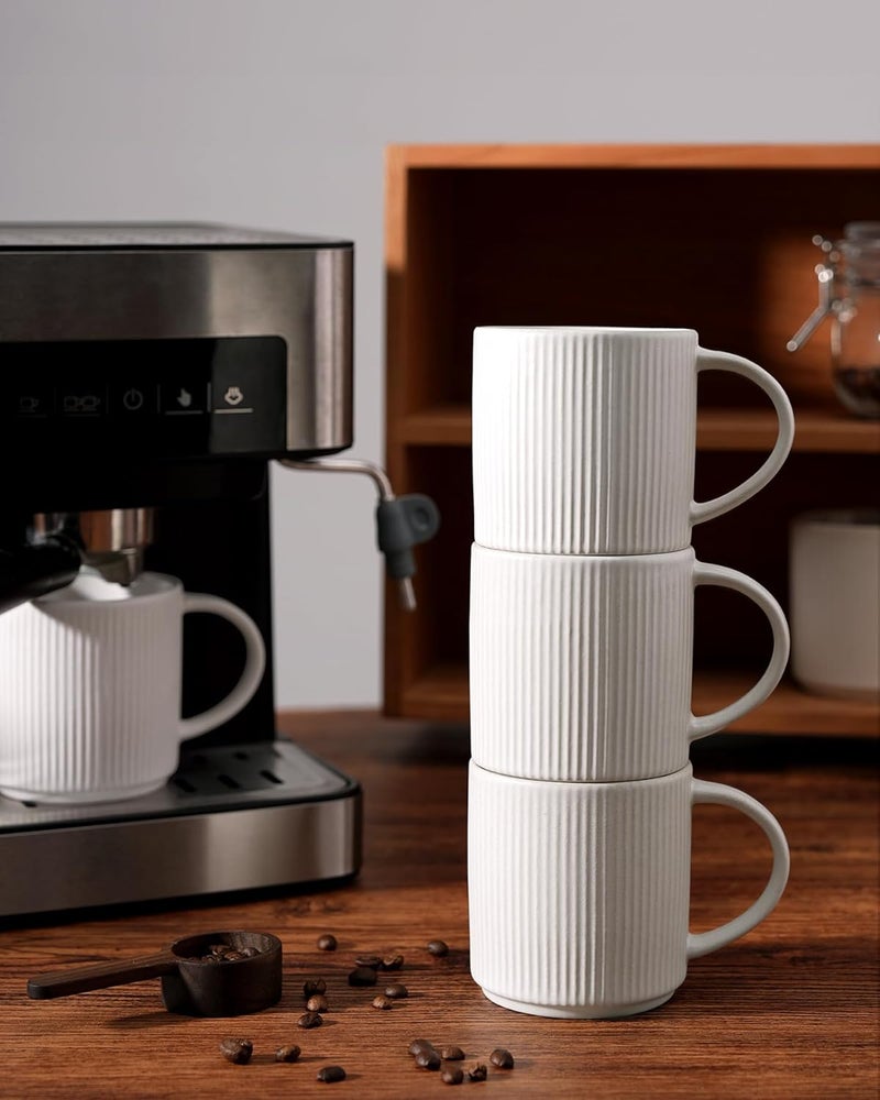 famiware 4 Pieces Ceramic Coffee Cup Set, 12 oz Mugs for Coffee, Tea, Cocoa, Milk - Matte White - Image 5