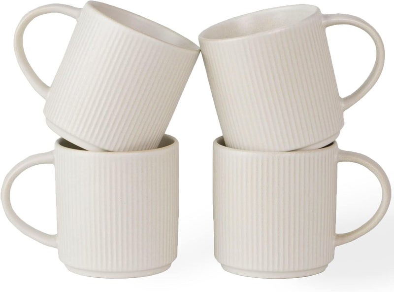 famiware 4 Pieces Ceramic Coffee Cup Set, 12 oz Mugs for Coffee, Tea, Cocoa, Milk - Matte White - Image 1