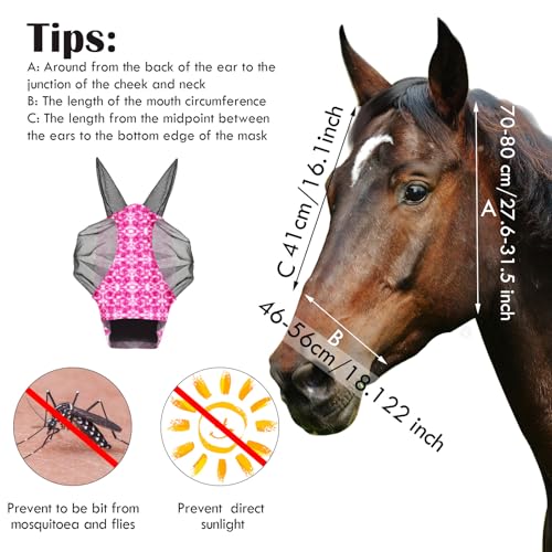 Frienda 4 Pcs 4th of July Horse Fly Masks with Ears Face Covering UV Protection from Insect Pests Elasticity Smooth Comfortable Mesh Horse Mask AccessoriesTiedyeMedium - Image 3