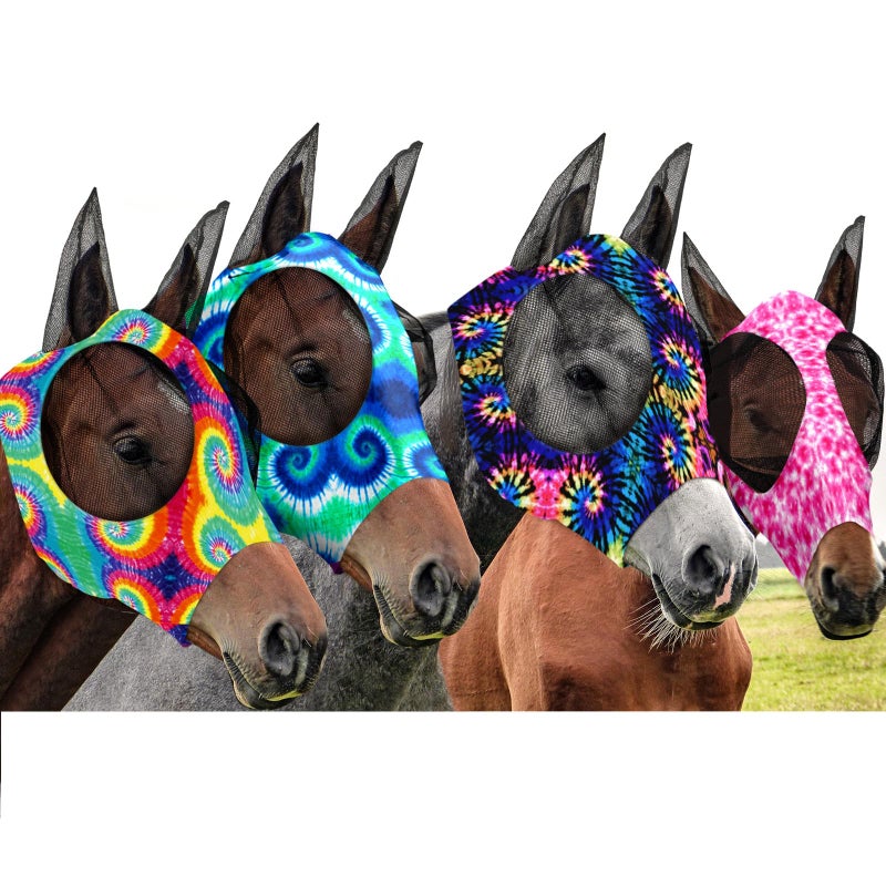 Frienda 4 Pcs 4th of July Horse Fly Masks with Ears Face Covering UV Protection from Insect Pests Elasticity Smooth Comfortable Mesh Horse Mask AccessoriesTiedyeMedium - Image 2
