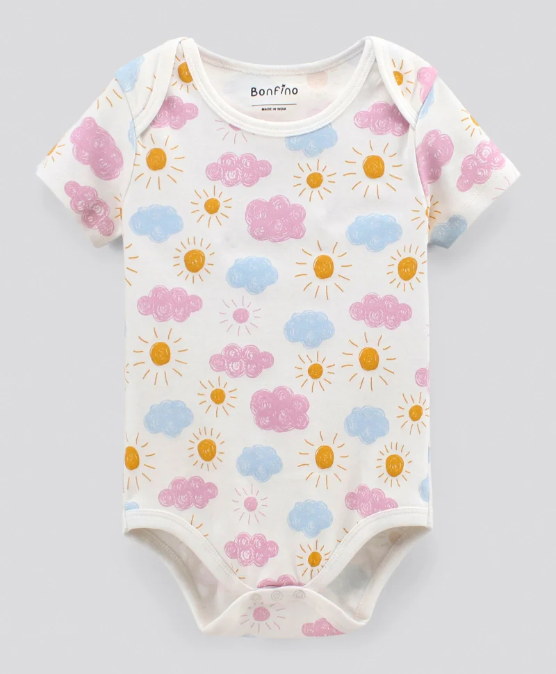 Bonfino Bonfino Half Sleeves Onesies Pack of 3 - Green Orange Ivory