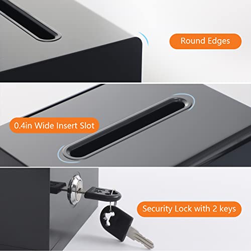 KYODOLED Black Donation Box for Fundraising, Suggestion Box with Lock and Key, Tip Jar for Tickets with Sign Holder, for Raffle, Event and Organization, 6.2"x4.6"x4", 2PACK (Sign Card Not Contain) - Image 4