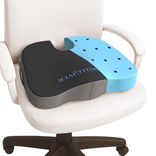 WELLGIVER Gel Memory Foam Coccyx Seat Cushion for Tailbone & Back Pain Relief–Orthopedic Chair Pad for Office, Car, Home U-Shaped Comfort Seat Support for Sciatica, Lower Back Pain | 18 x 15 x 3 Inch - Image 1