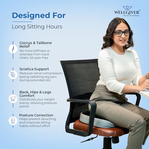WELLGIVER Gel Memory Foam Coccyx Seat Cushion for Tailbone & Back Pain Relief–Orthopedic Chair Pad for Office, Car, Home U-Shaped Comfort Seat Support for Sciatica, Lower Back Pain | 18 x 15 x 3 Inch - Image 4