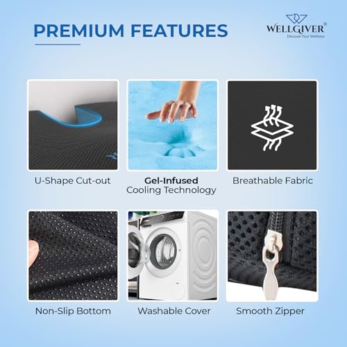 WELLGIVER Gel Memory Foam Coccyx Seat Cushion for Tailbone & Back Pain Relief–Orthopedic Chair Pad for Office, Car, Home U-Shaped Comfort Seat Support for Sciatica, Lower Back Pain | 18 x 15 x 3 Inch - Image 5
