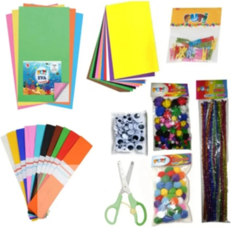 Tüftürük Tuffturk Kindergarten Set (Adhesive Eva+Crepon Paper+Chenille+Positive Eyes+Pompom+Scissors+Pegs