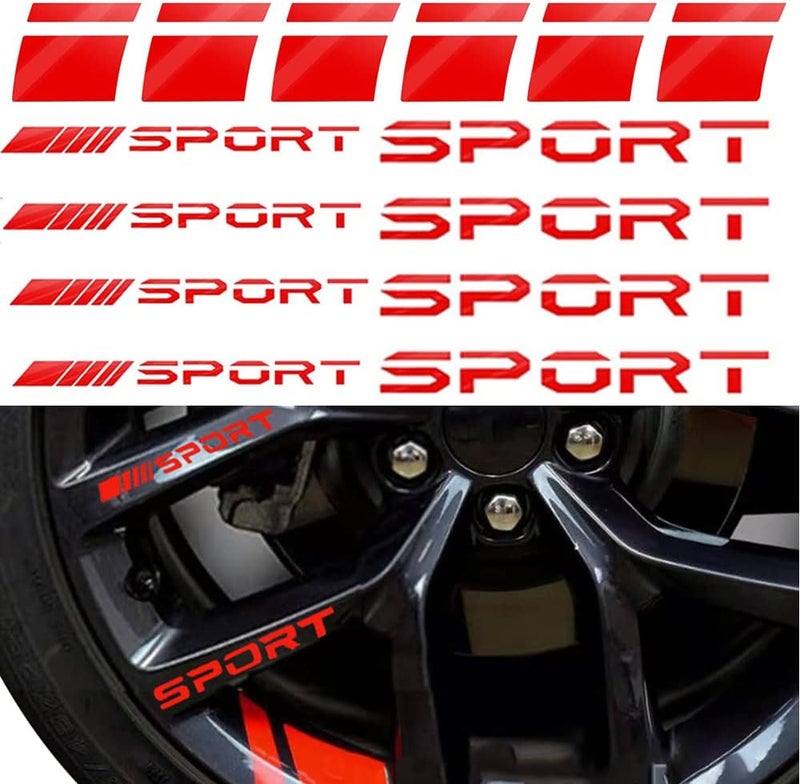 Pincuttee Gulf standard sizing alternatives Pincuttee 14pcs Car Decal Stickers,Wheel Rim Decal Sticker,Sport Logo Reflective Stickers,Sport Emblem Car Rear Bumper Sticker,Rear Mirror Decals for All Vehicles(Red,14PCS) Wide usage compatibility - Image 1