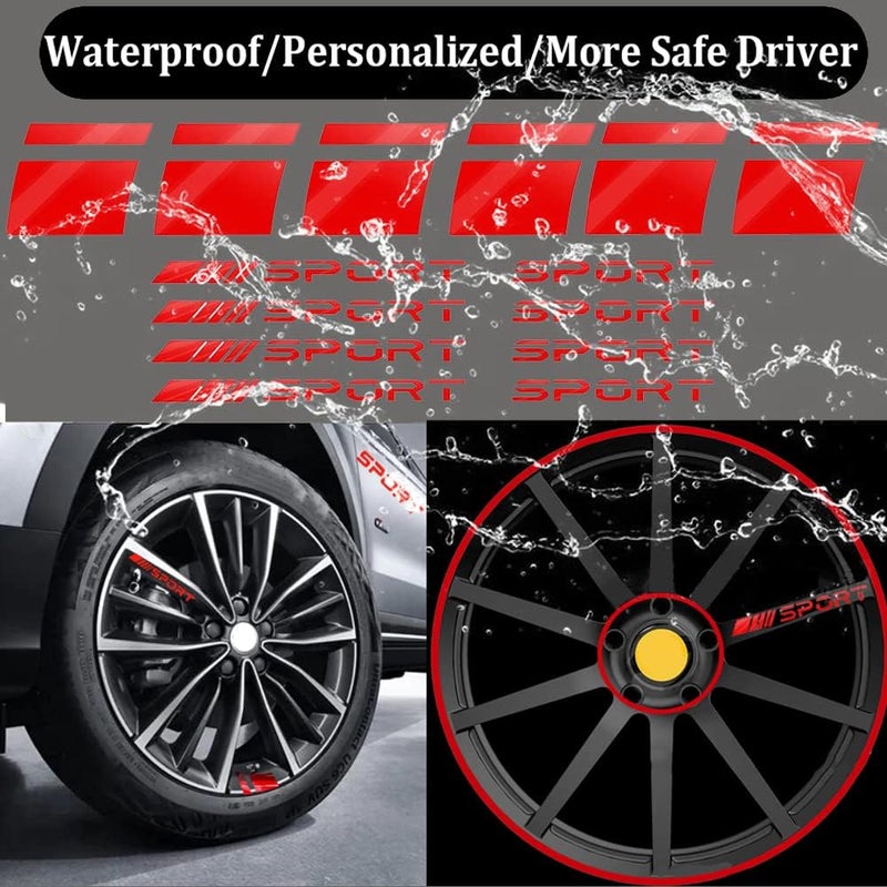 Pincuttee Gulf standard sizing alternatives Pincuttee 14pcs Car Decal Stickers,Wheel Rim Decal Sticker,Sport Logo Reflective Stickers,Sport Emblem Car Rear Bumper Sticker,Rear Mirror Decals for All Vehicles(Red,14PCS) Wide usage compatibility - Image 4