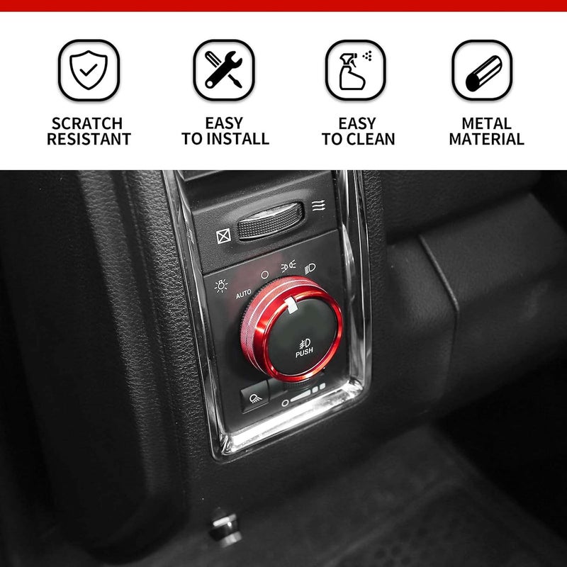 Hoolcar Aluminum Alloy Air Conditioner & Headlight Switch Knob Cover for 2013-2017 Dodge Ram - Red, 5 Pieces - Image 3
