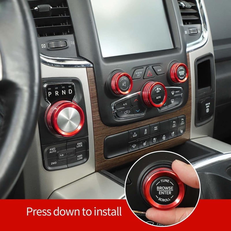 Hoolcar Aluminum Alloy Air Conditioner & Headlight Switch Knob Cover for 2013-2017 Dodge Ram - Red, 5 Pieces - Image 5