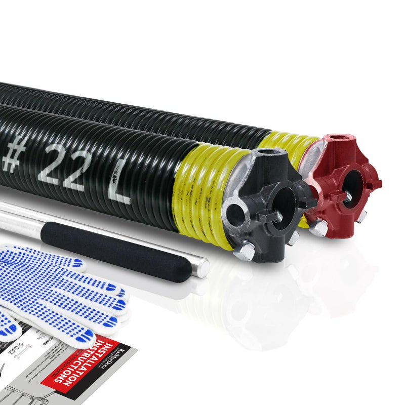 KaiMinDogz Pair of 2" Garage Door Torsion Springs Set with Non-Slip Winding Bar & Gloves,High Precision Electrophoresis Black Coated, for Replacement & Installation, MIN 16,000 Cycles (0.207x2''x22'') - Image 1