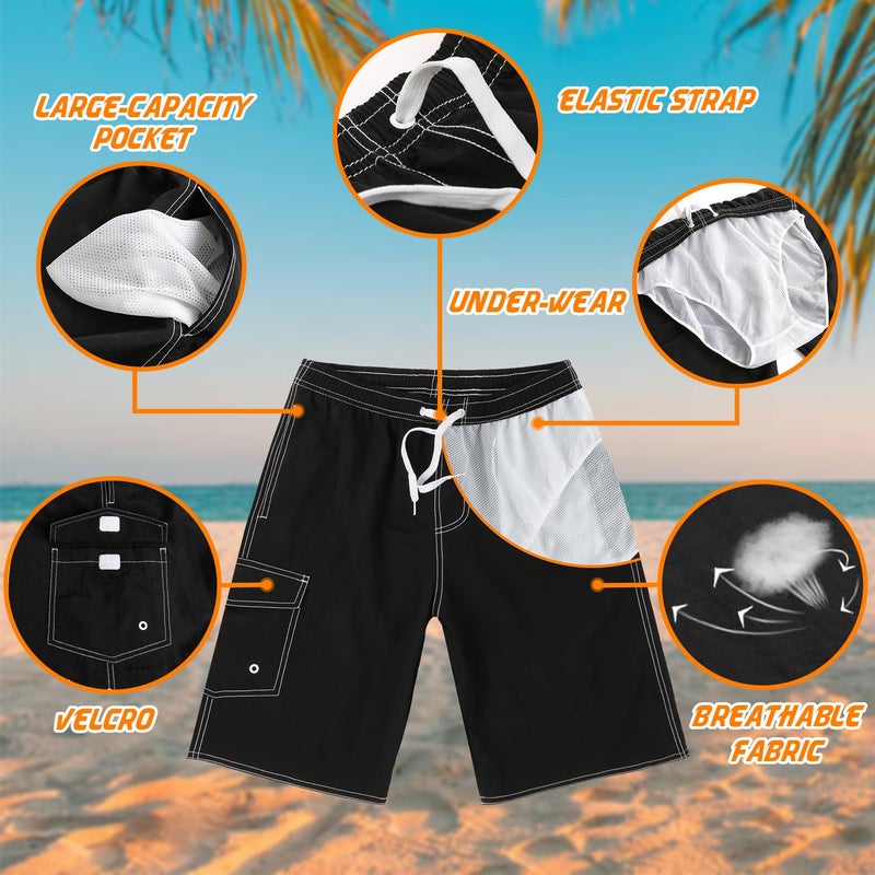 Srnede Mens Swim Trunks Swimming Trunks Swim Shorts Quick Dry 11 Inch with Mesh Lining Funny Swimwear Bathing Suits Black - Image 3