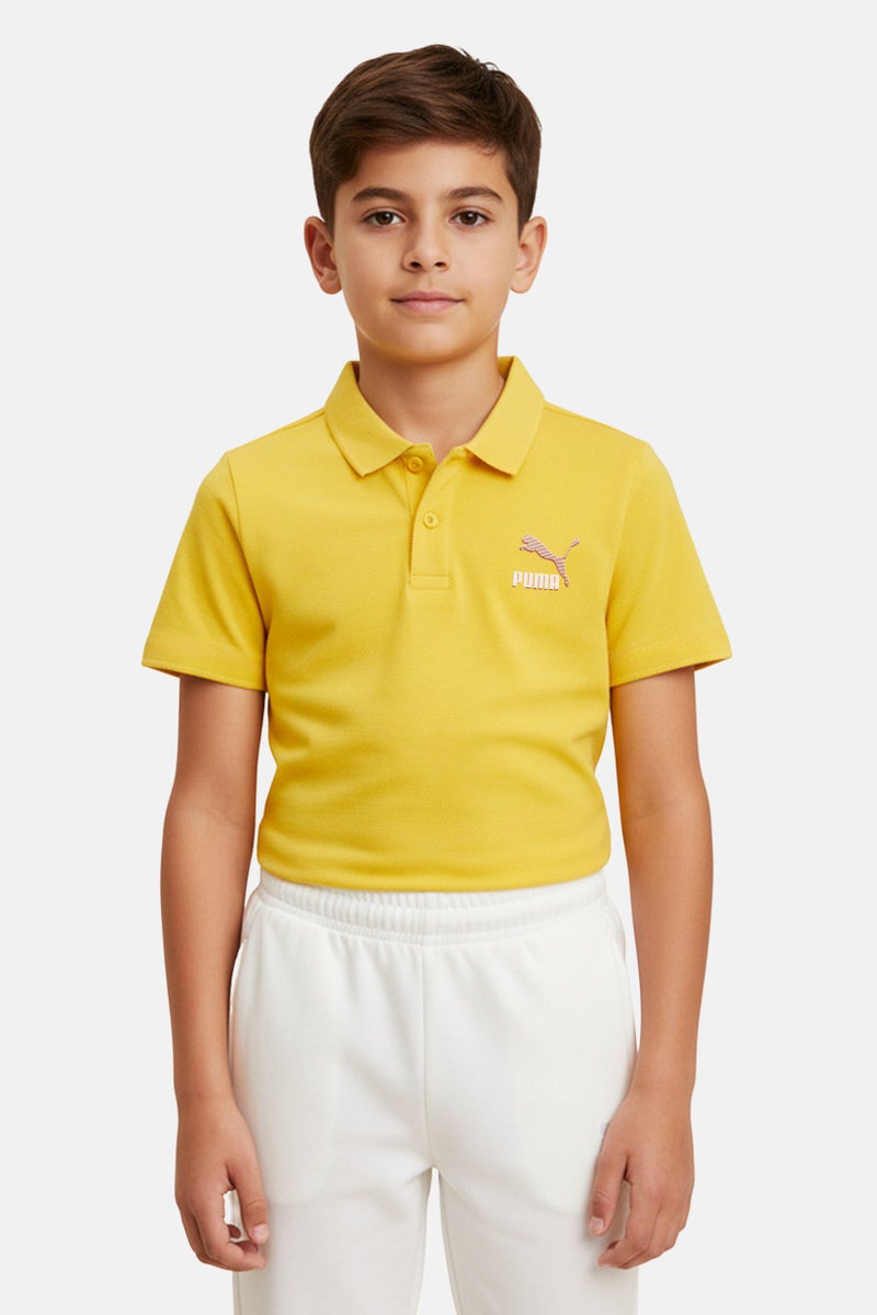 PUMA Kids Boy Brand Logo Short Sleeve Polo Shirt, Yellow - Image 1