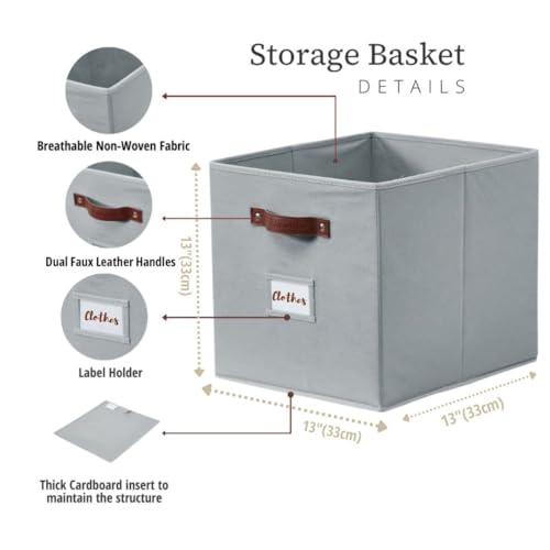 DECOMOMO Storage Cubes, 13x13x13 Storage Cube Bins with Labels, Fabric Organizer Bins (13" / 6pcs, Grey) - Image 3