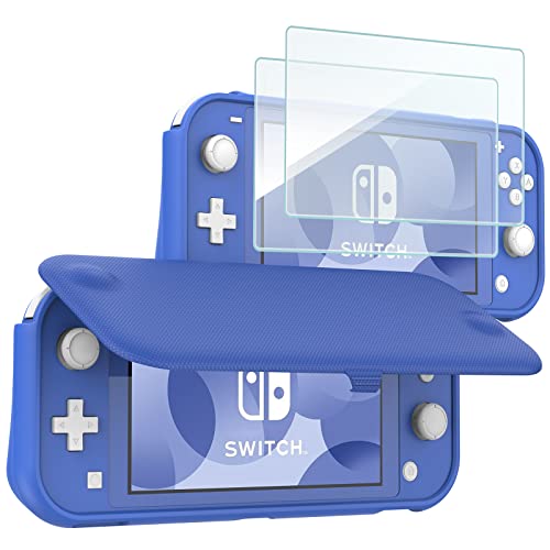 ProCase Flip Cover for Nintendo Switch Lite with 2 Pack Tempered Glass Screen Protectors, Slim Protective Case with Magnetically Detachable Front Cover for Nintendo Switch Lite 2019 -Blue - Image 1