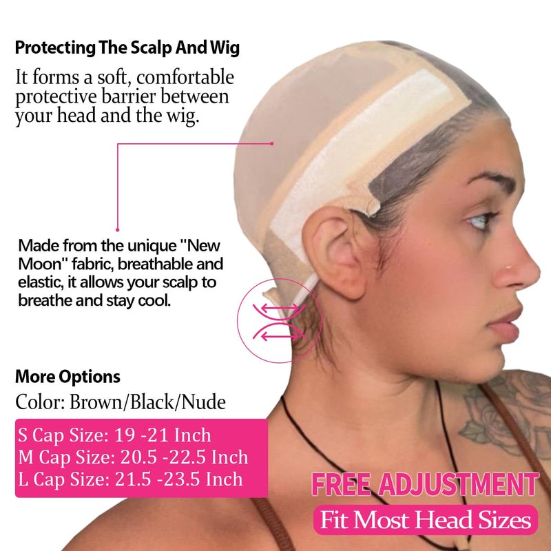 LABHAIRS Wig Cap with Grip Band for Keeping Wigs in Place, More Full Cap-wide Transparent Lace for Lace Front Wigs - Brown/Black/Nude Non Slip Cap Make Your Wig Be Glueless (Nude-M) - Image 4